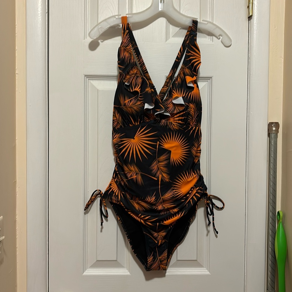 Orange and Black One-Piece Swimsuit